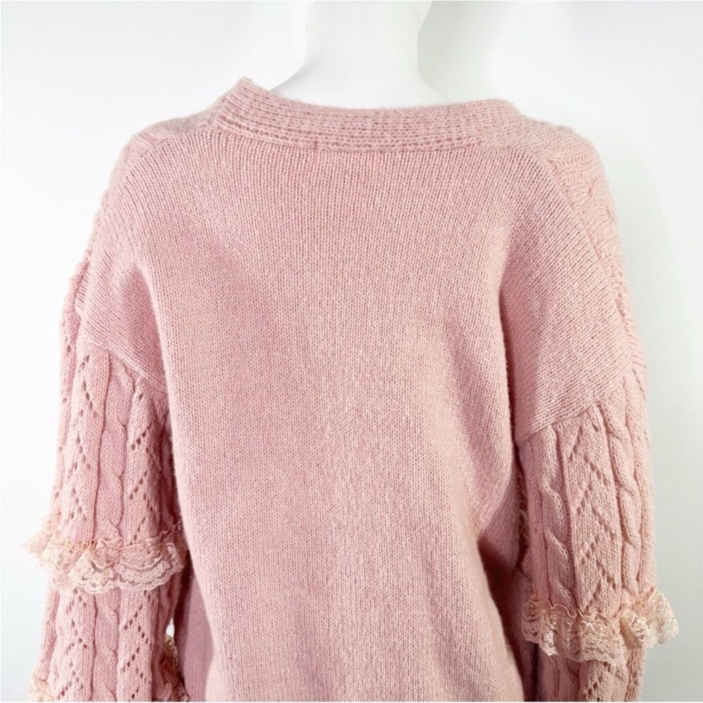 Romwe Kawaii Pink Cable Knit Lace Pearl Button Down Sweater Cardigan S - Picture 7 of 12